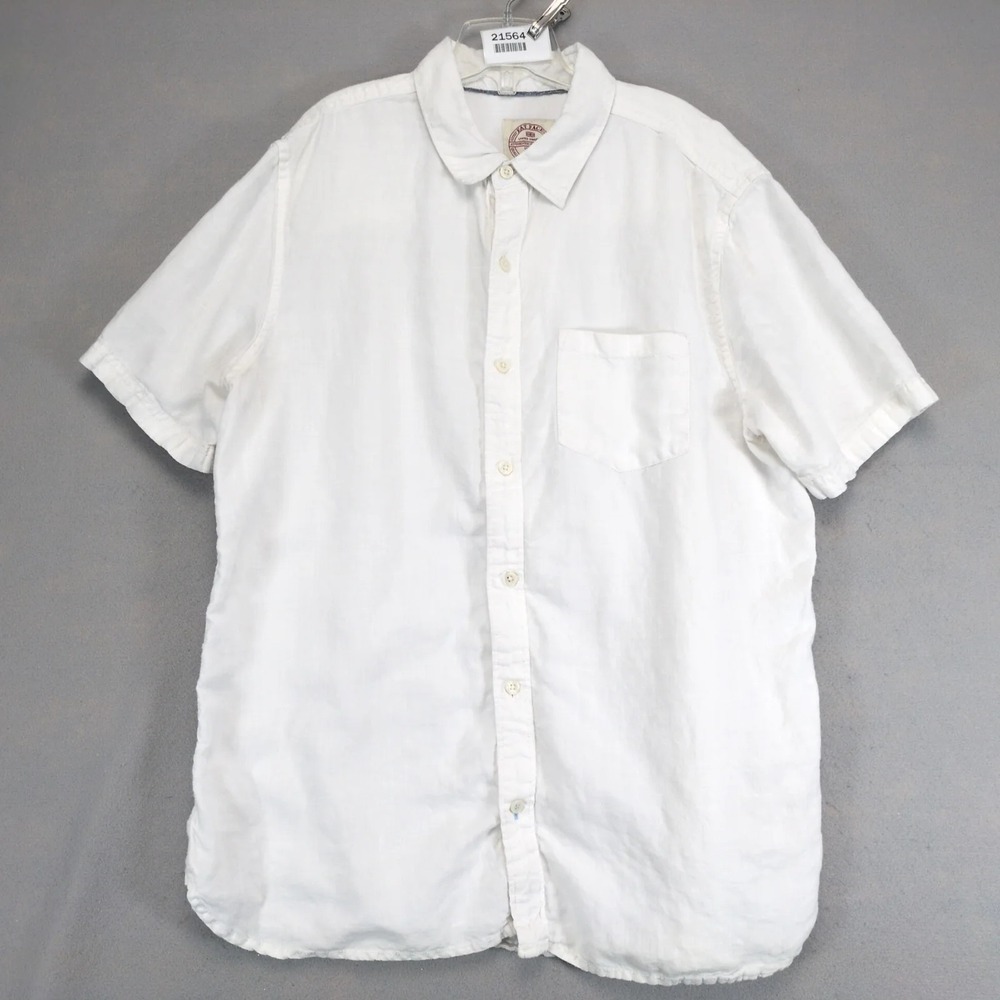 Fat Face UK White Short Sleeve Button Shirt Mens L Linen Cotton Casual Coastal